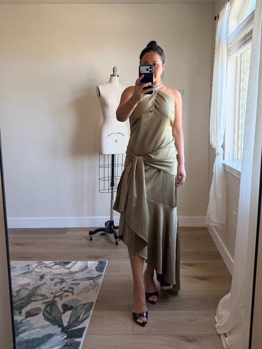 ASOS Sage Green Halter Dress | Draped Wrap Style | Asymmetrical Midi | M